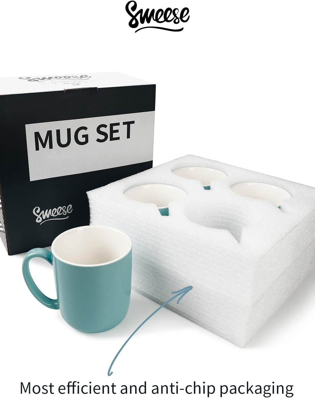 604.402 Porcelain Mugs for Coffee, Tea, Cocoa, 15 Ounce, Set of 4, Turquoise