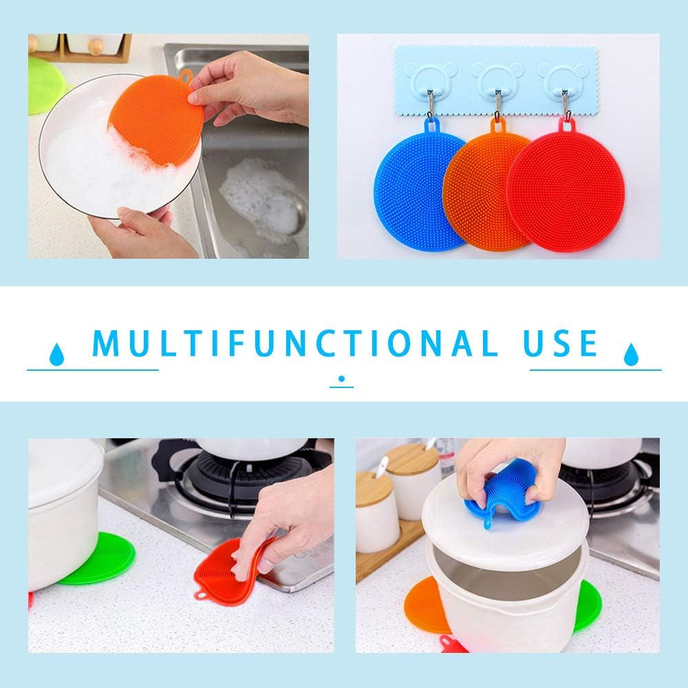 Premium Microwave Potato Bag Kit, with 2PCS Silicone Vegetable Scrubber Brush, Reusable Baked Potato Pouch and Multipurpose Silicone Dish Sponge - Perfect Dishes in Just 4 Min (Blue)