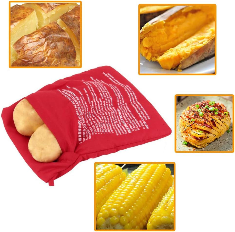Premium Microwave Potato Bag Kit, with 2PCS Silicone Vegetable Scrubber Brush, Reusable Baked Potato Pouch and Multipurpose Silicone Dish Sponge - Perfect Dishes in Just 4 Min (Blue)