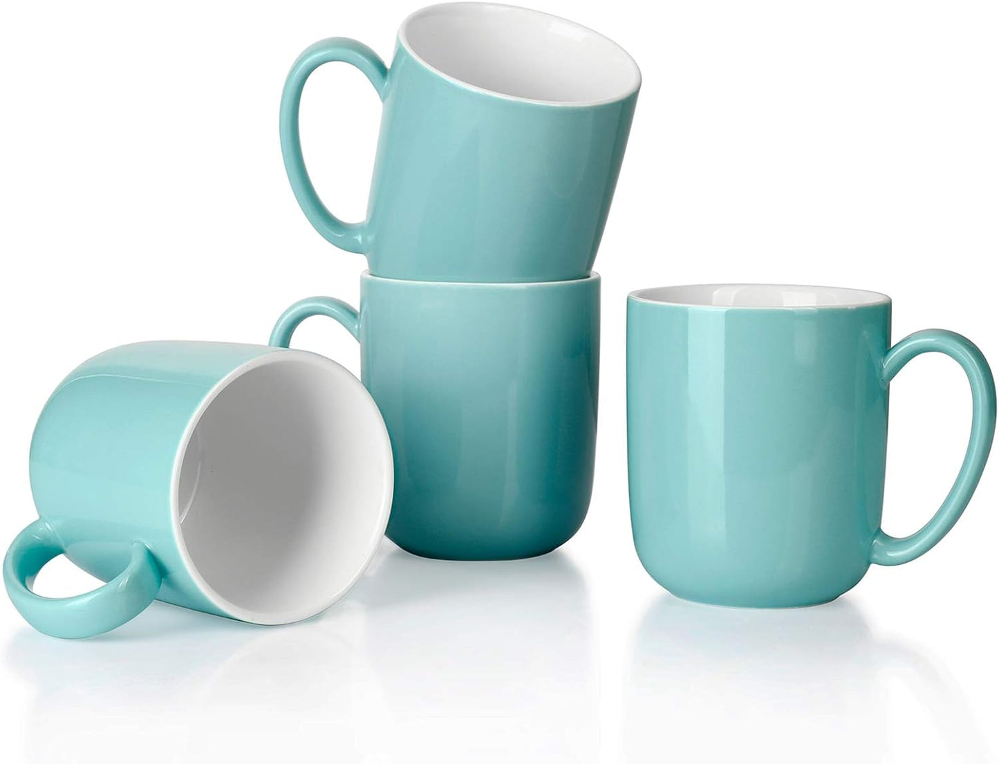 604.402 Porcelain Mugs for Coffee, Tea, Cocoa, 15 Ounce, Set of 4, Turquoise