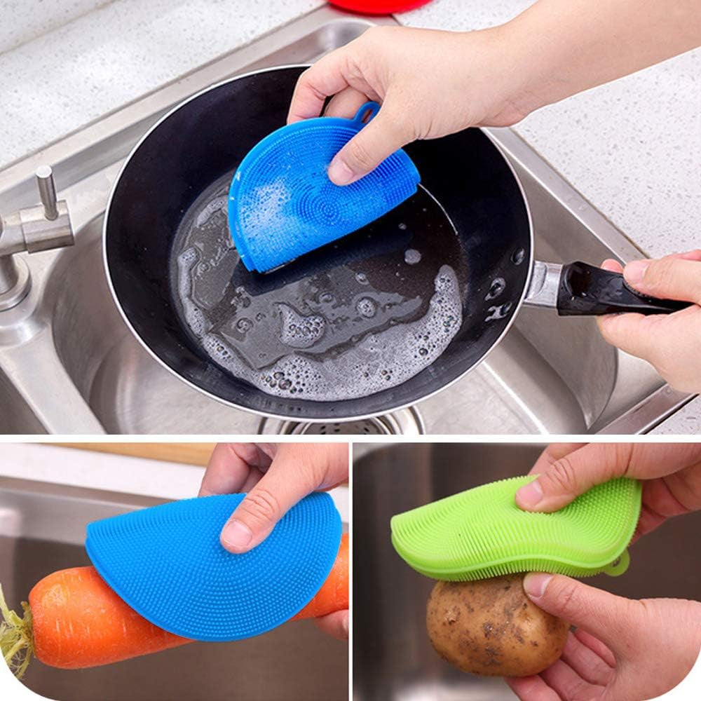 Premium Microwave Potato Bag Kit, with 2PCS Silicone Vegetable Scrubber Brush, Reusable Baked Potato Pouch and Multipurpose Silicone Dish Sponge - Perfect Dishes in Just 4 Min (Blue)