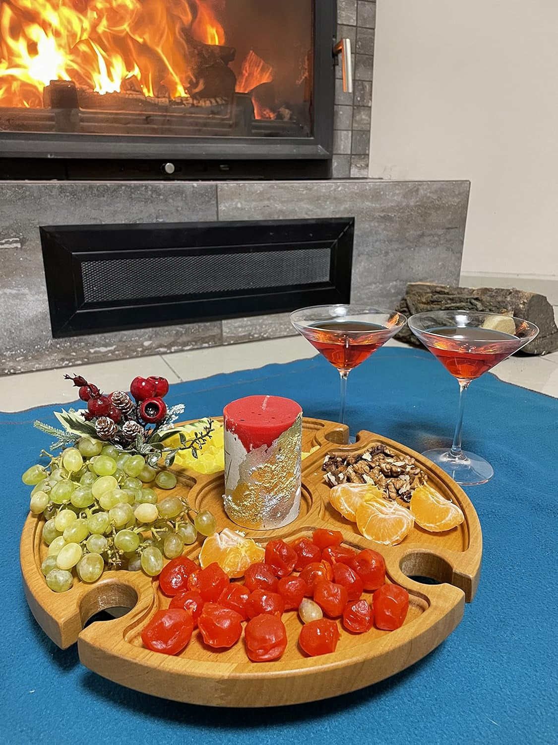 Portable Folding Wine Picnic Table – Natural Wood Beer Table for Outdoors Small Table for Bed Cheese and Snack Board Charcuterie Boards (Natural)