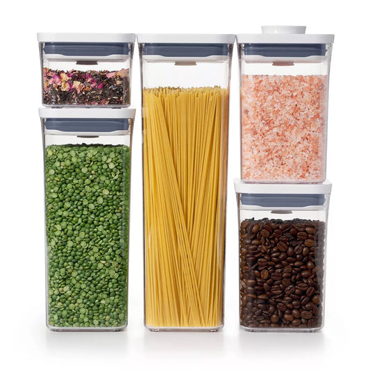 OXO POP 5Pc Plastic Airtight Food Storage Container Set White: Bpa-Free Kitchen Canisters, Dishwasher-Safe, Lifetime Warranty