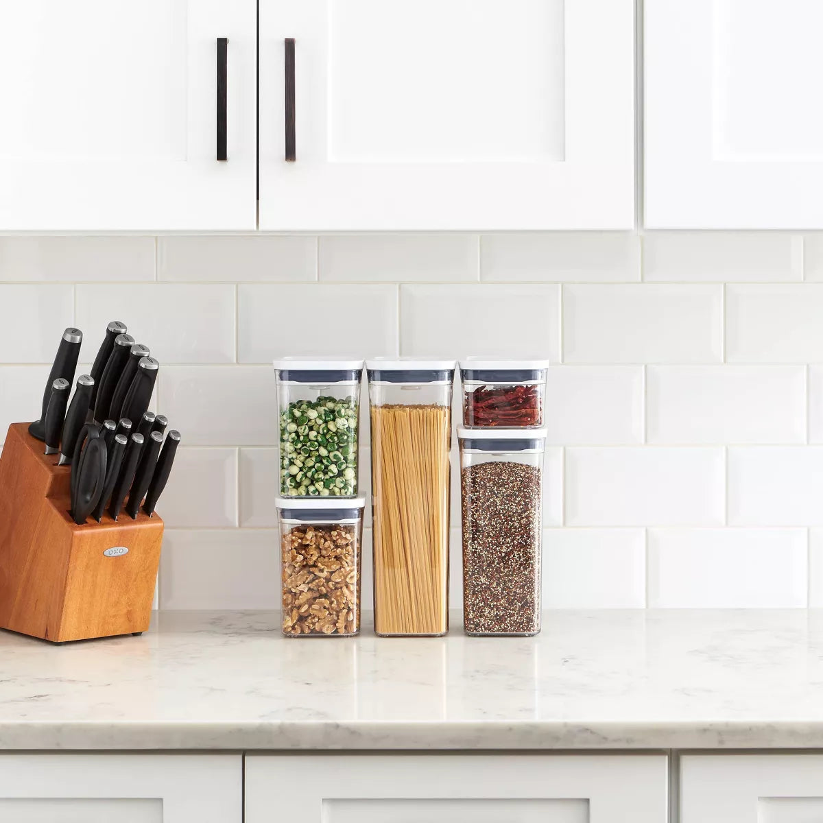 OXO POP 5Pc Plastic Airtight Food Storage Container Set White: Bpa-Free Kitchen Canisters, Dishwasher-Safe, Lifetime Warranty