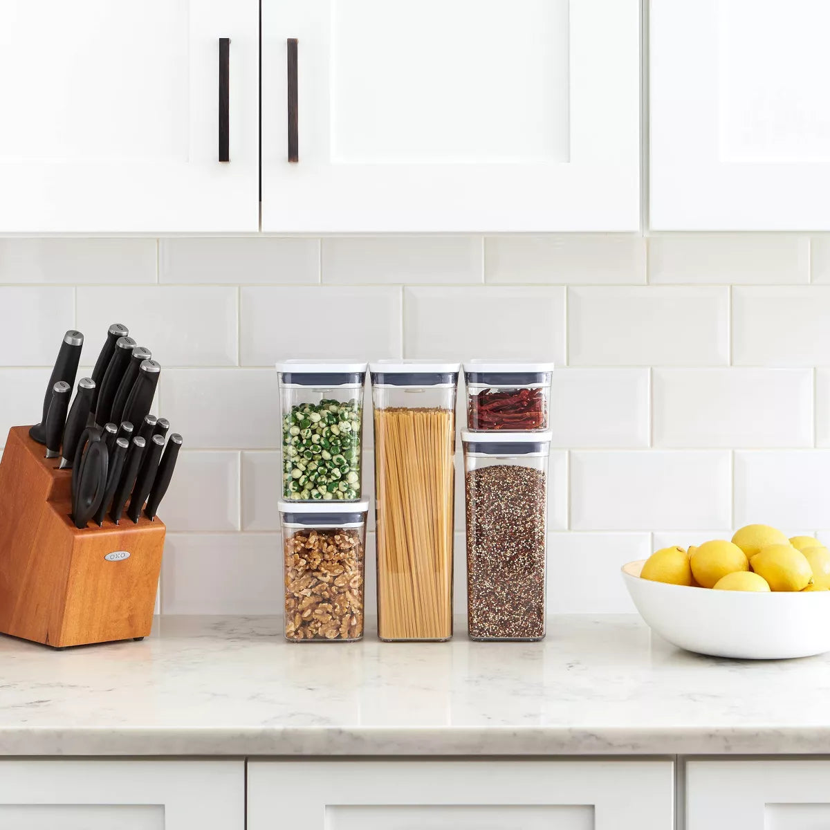 OXO POP 5Pc Plastic Airtight Food Storage Container Set White: Bpa-Free Kitchen Canisters, Dishwasher-Safe, Lifetime Warranty